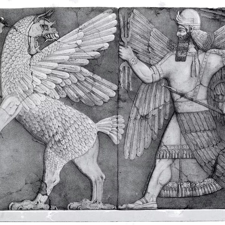 Mesopotamian epics feature numerous battles, some using technology such as advanced weaponry.Wikimedia Commons