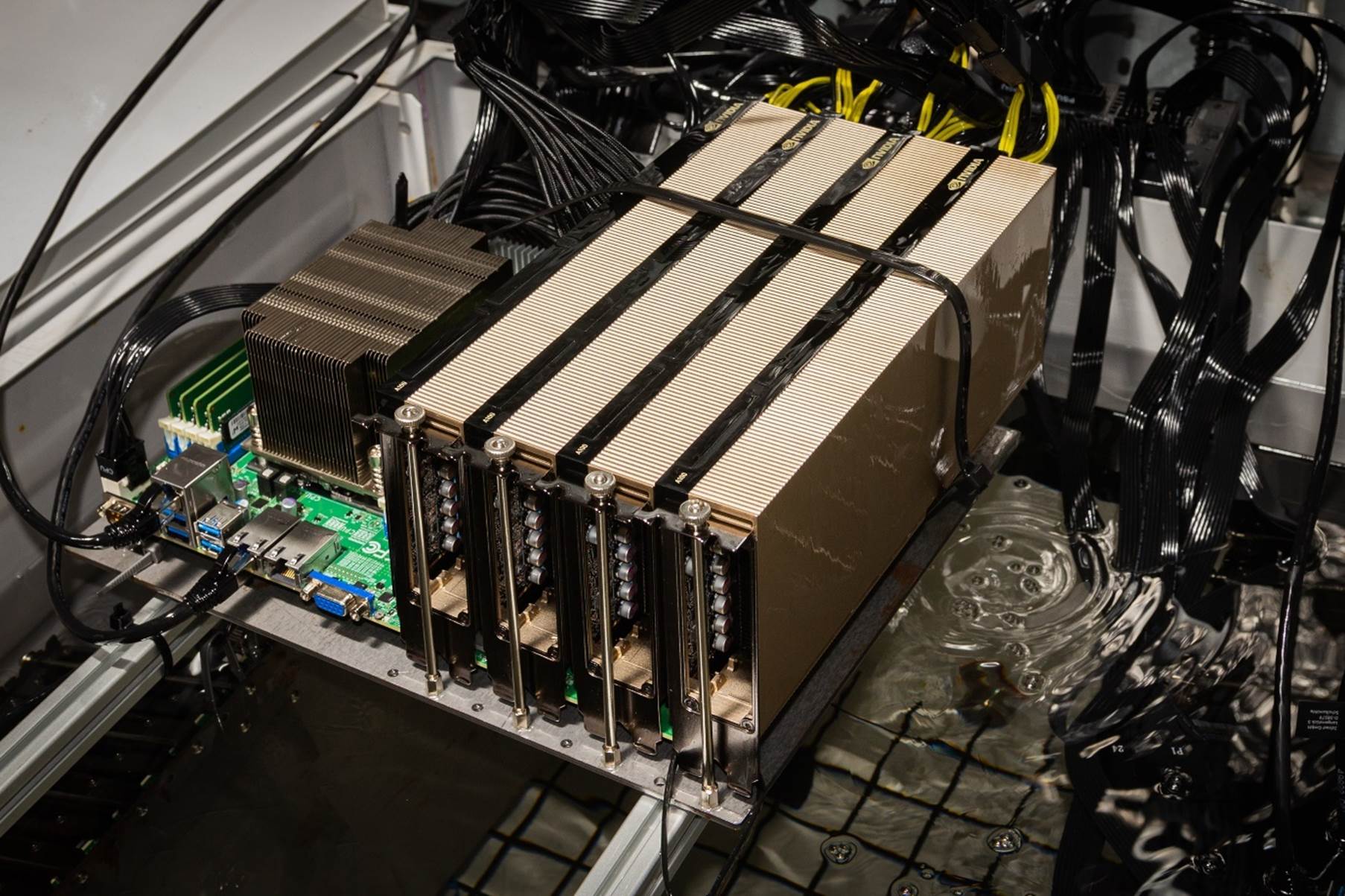 Deep Green's computers are immersed in mineral oil that traps waste heat.