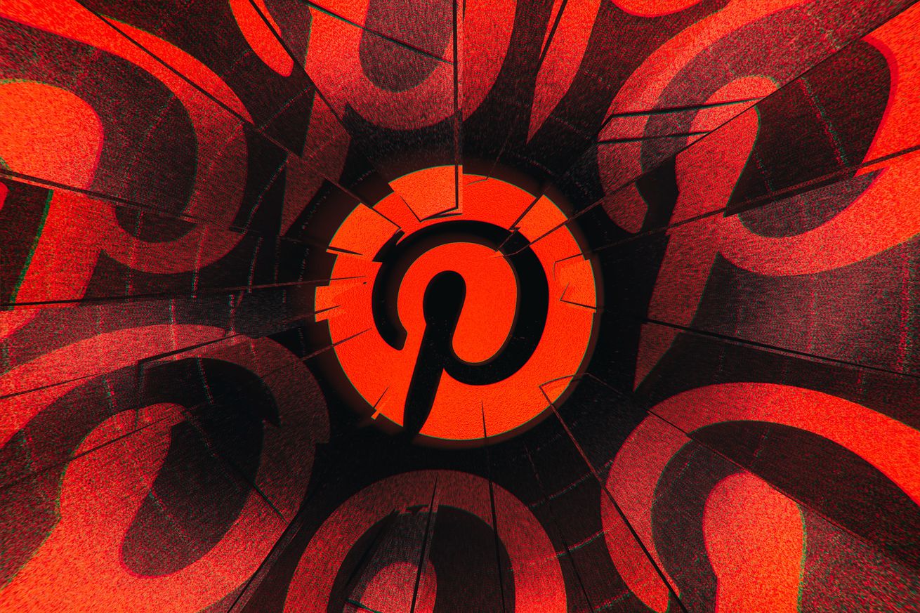 Illustration of the Pinterest logo, seemingly made from shards of glass.
