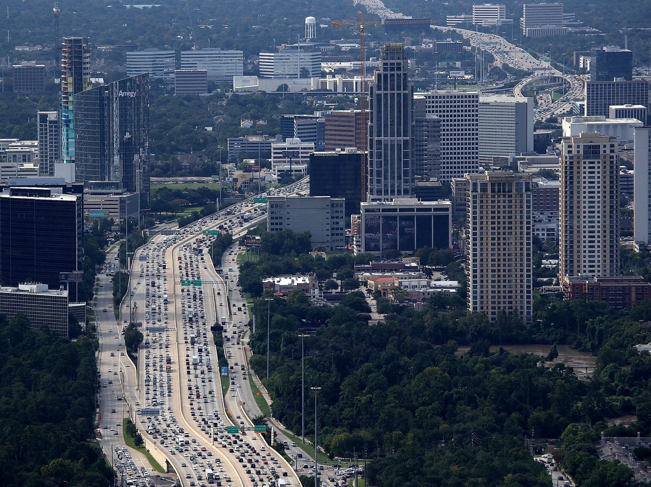 Traffic on a freeway in Houston, Texas in 2017.