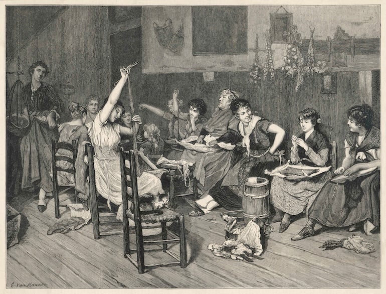 Hat makers at work in the 19th century. 