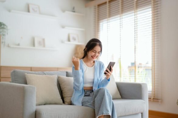 A woman checks her points on a CRM loyalty program. 